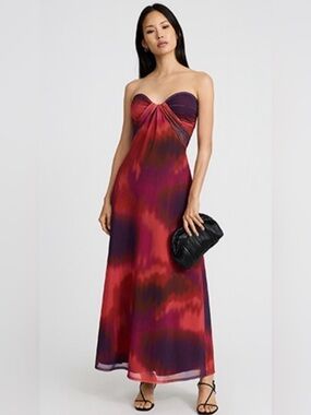 Strapless Red and Purple Tie-Dye Maxi Dress
